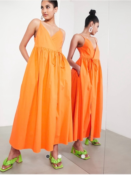 ASOS Dresses & Skirts - ASOS EDITION Wrap Smock Cami Midi Sundress In Bright Orange Sundress Size 2